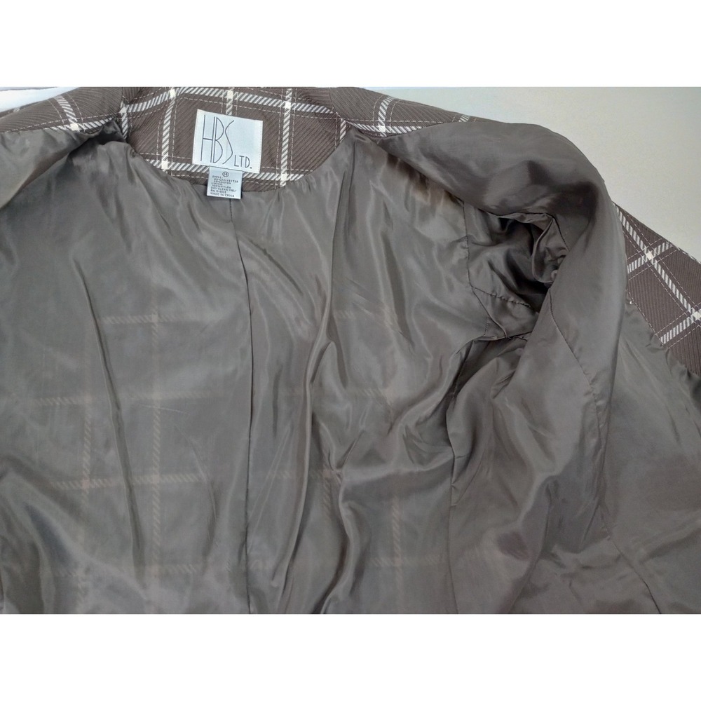 HBS LTD. Women's 14 Brown‎ White Plaid Blazer Jacket - Picture 7 of 13